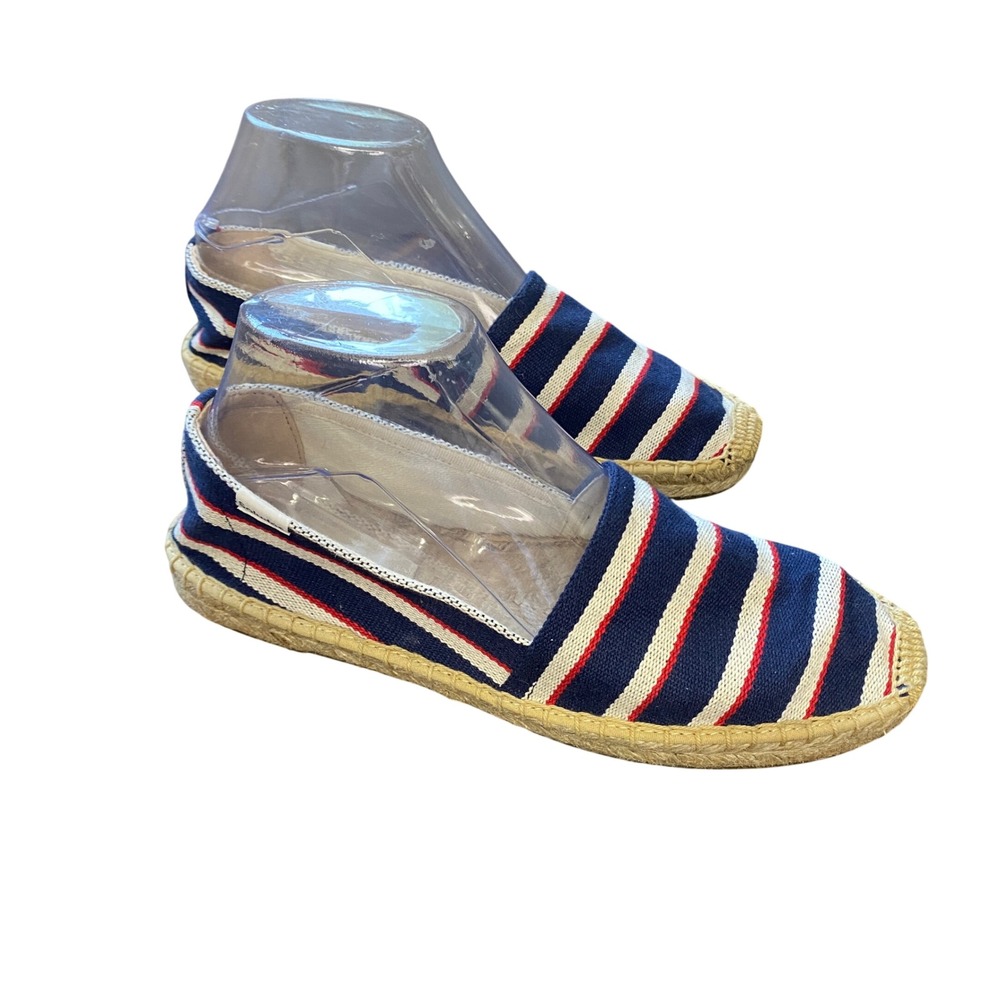 Soludos Womens Nautical Striped Canvas Espadrille Flats Navy Blue Red White 8